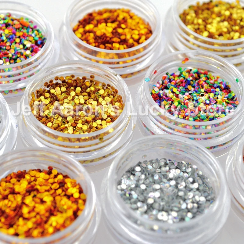 

12Pcs acrylic glitter round nail art sequins decals powder beauty nails decoration supplies tools gold and silver