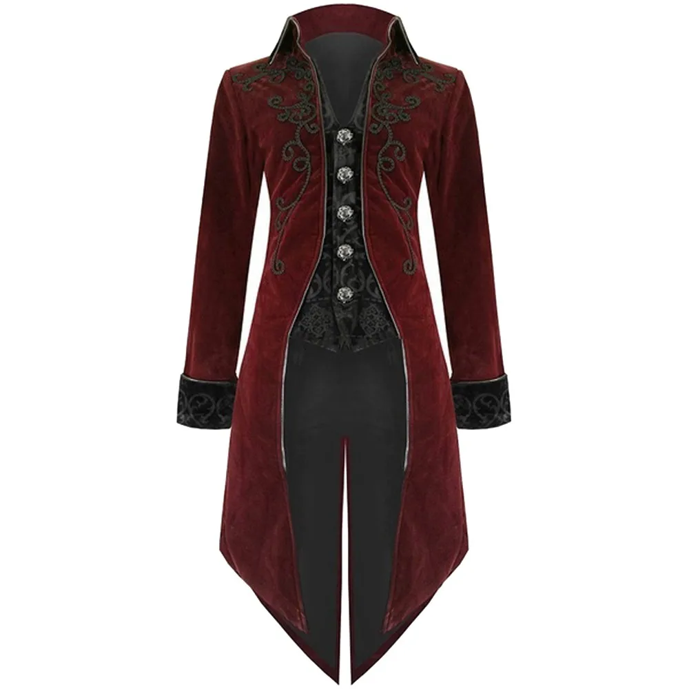 Новые модные мужские пиджак-фрак гот униформа в стиле стимпанк костюм Praty верхняя одежда пальто с длинным рукавом черный и красный цвета