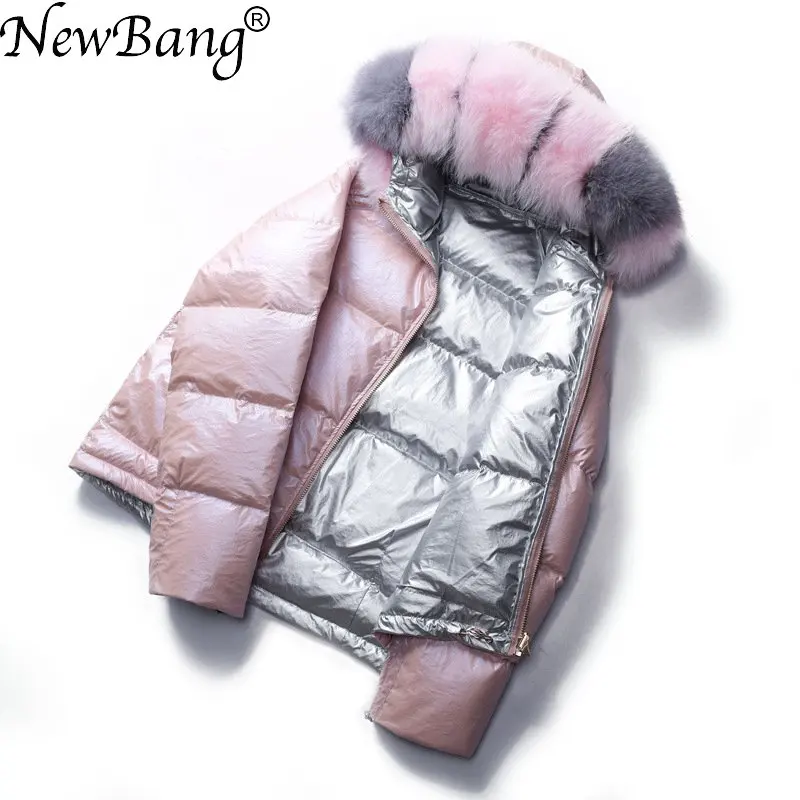 NewBang/Брендовое пальто с натуральным лисьим мехом Женское капюшоном двустороннее