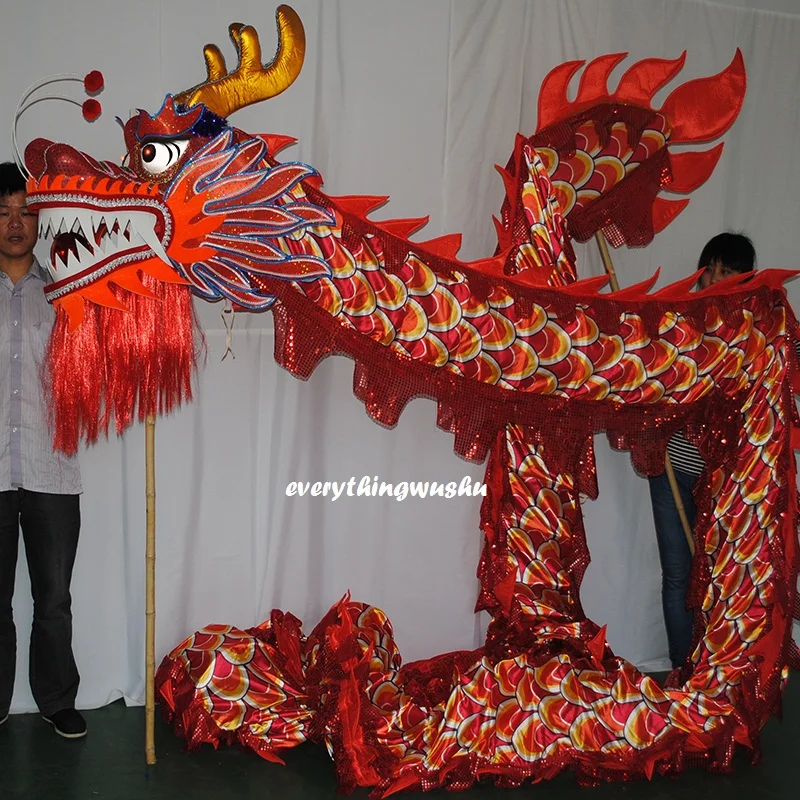 Red Golden Plated Dragon Dance Equipment Wushu Dragon Dancing Costume