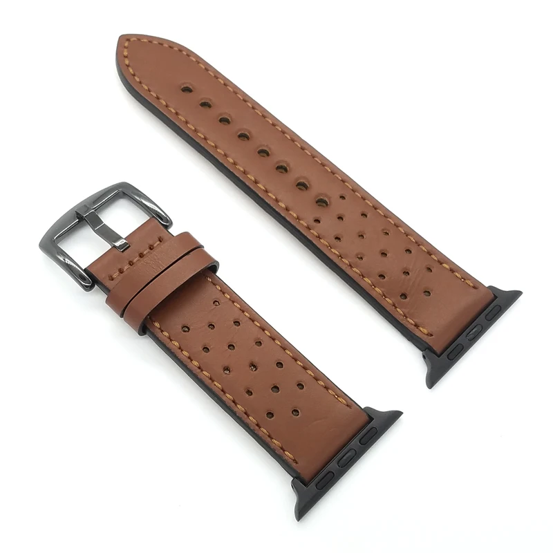 Кожаный полосатый ремешок для apple watch Series 3 2 ремешок с черным переходник для iwatch 42 мм 38 мм ремешок для часов - Цвет ремешка: Коричневый