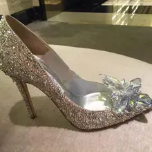 Новое поступление года; сказочные прозрачные туфли Золушки на высоком каблуке с украшением в виде кристаллов; женские свадебные туфли