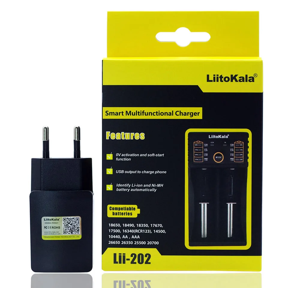 Liitokala Lii-402 Lii-202 100 18650 зарядное устройство 1.2 В 3.7 В 3.2 В 3.85 В AA/AAA 26650 16340 NiMH литиевый аккумулятор, зарядное устройство+ 5 В 2A зарядное устройство - Цвет: Lii202 and 5V2A