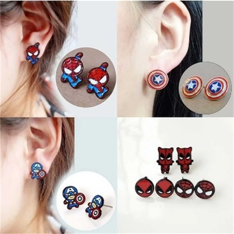 

Avengers Captain America Stud Earrings Cosplay Props Deadpool Spider Man Metal Enamel Earrings Women Girl Christmas Gifts