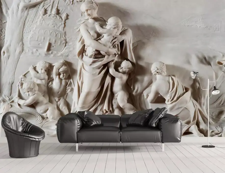 

08 Custom Wallpaper 3D Relief Greece Angle and God Art Wall Mural Living Room Bedroom Wallpaper