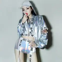Джаз танцевальные костюмы женские голографическая Хип-Хоп Одежда для танцев Леди Гага костюм сцена для ночного клуба наряды 3 шт. DL2965