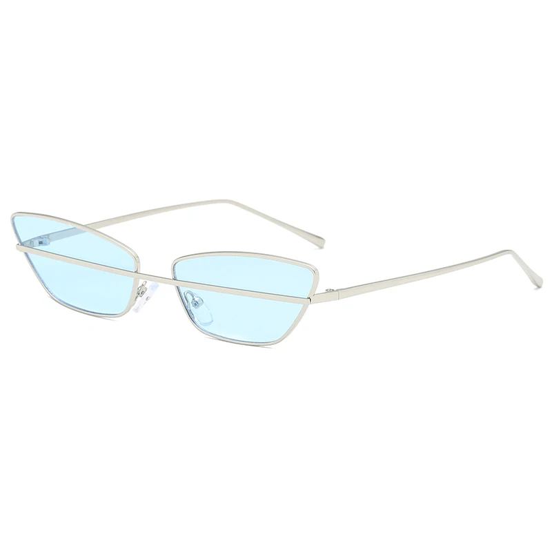 Новинка, винтажные женские солнцезащитные очки "кошачий глаз", маленькие, треугольные, брендовые, солнцезащитные очки, прозрачные линзы, женские очки, металлическая оправа, UV400 - Цвет линз: blue