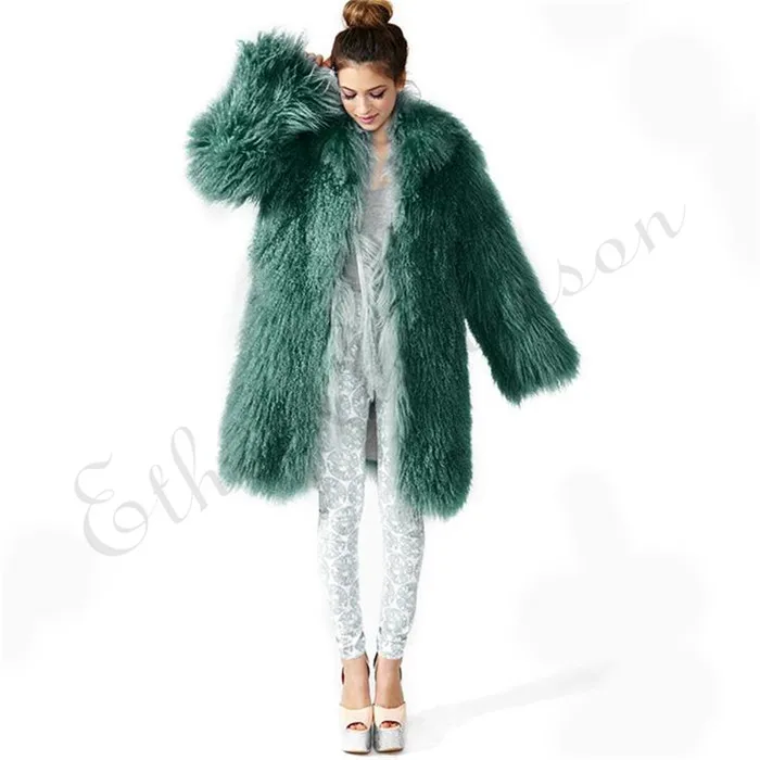 Теплое женское длинное пальто из овчины и натурального меха, пальто из овчины, Пляжное шерстяное пальто с отложным воротником