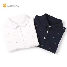

2018 Spring NEW Kids Polo Shirt Long Sleeve Cotton Thin Star Printed Girls Peter-Pan Collar Shirts Tops Tees Polo Shirts White