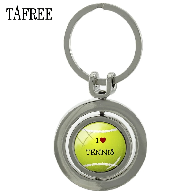 TAFREE I LOVE TENNIS Вращающийся брелок сувенирный вращающийся круглый для ключей