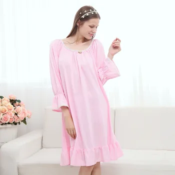 

Bracelet Sleeve Princess Nightgown Knitted Cotton Nightdress Large Loose Night Wear Korean Style Sleepwear Women Cute Sleepwear