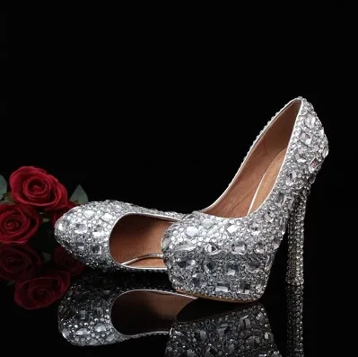 На высоком каблуке свадебные туфли со стразами стиль обувь с украшением в виде кристаллов свадебные туфли Выходные туфли на выпускной бал Размер 34 к размер 42