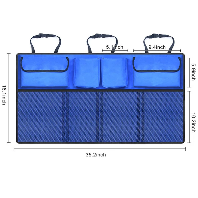 Органайзер для багажника автомобиля, регулируемая сумка для хранения на заднем сиденье, Сетчатая Сумка с высокой емкостью, многофункциональные универсальные органайзеры для спинки автомобильного сиденья из Оксфорда - Название цвета: Upgraded Blue