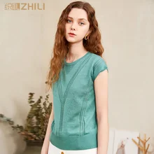 ZHILI Женская трикотажная летняя повседневная майка без рукавов с круглым вырезом