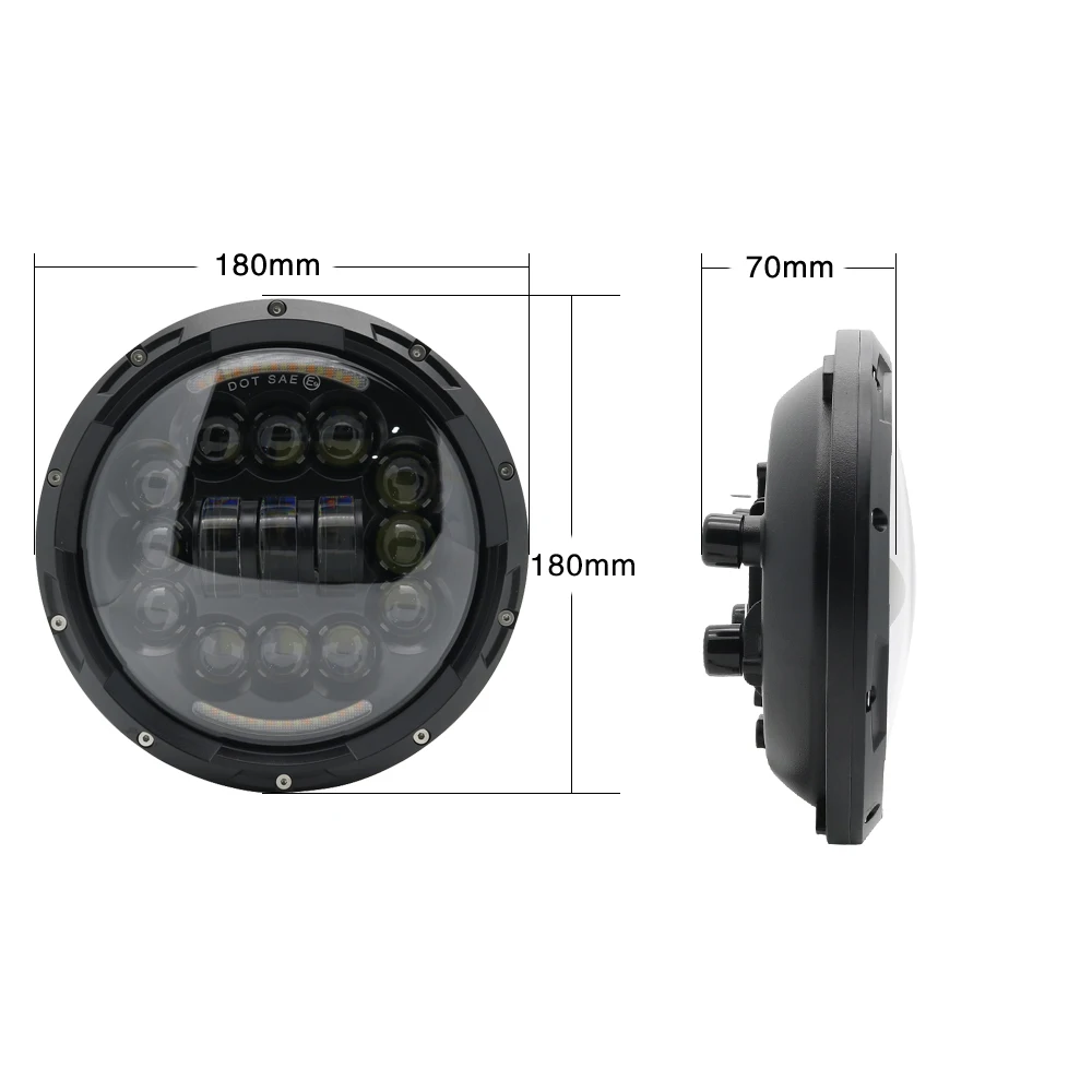 2X 7 Inch 90W 80W H4 LED Round Headlight Daymaker Projector LED Headlamp With Angle Eyes & DRL &Turn light For Jeep Lada Niva (45)