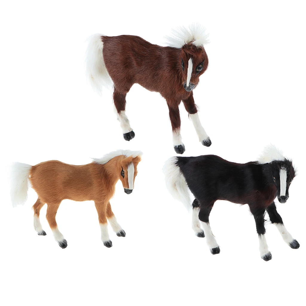 Simulation Faux Fur Horse/ Cat Model Kids Educational Toy Handicraft Collection Home Ornament