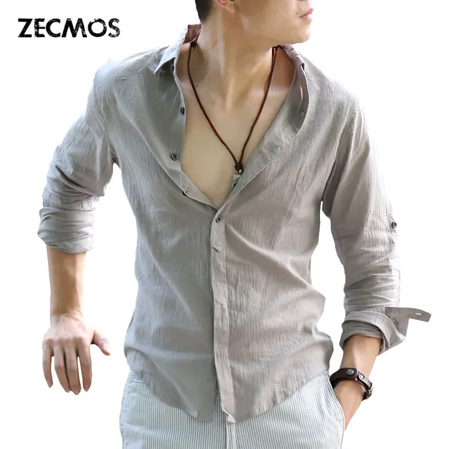 Zecmos algodón Lino camisas hombre verano blanco camisa