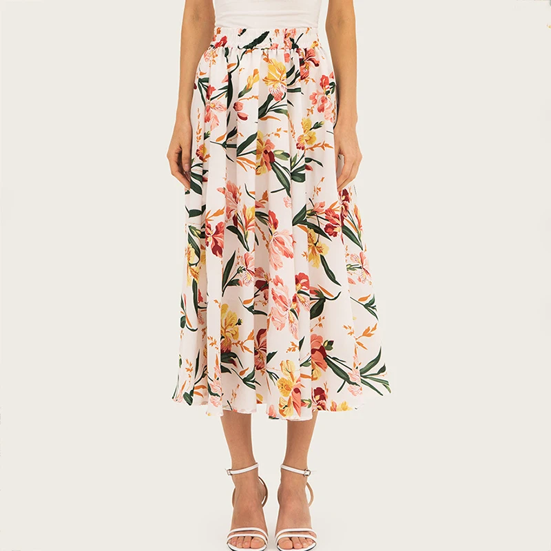 Модный пляжный гамак, плиссированная Женская длинная эластичная юбка трапециевидной формы, универсальные Вечерние Платья с цветочным