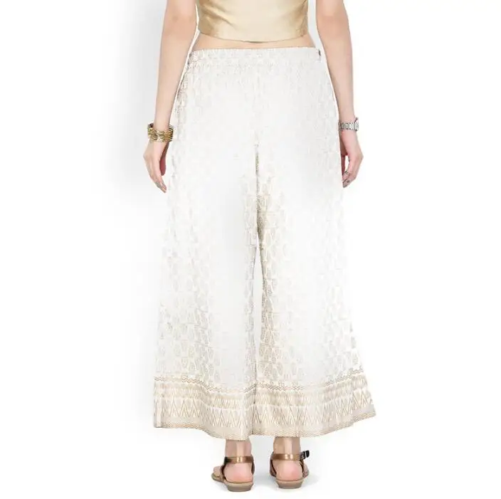 New Cotton India Traditional Woman Broad-legged Trousers Ethnic Style Spring Summer Beige Print Bottom Pants