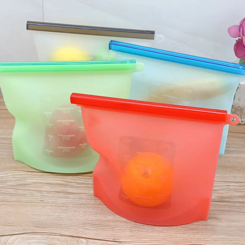 

Silicone Food Storage Bags Reusable Fresh Bag Vacuum Sealer for Fruit Meat Milk completely sealed RT99