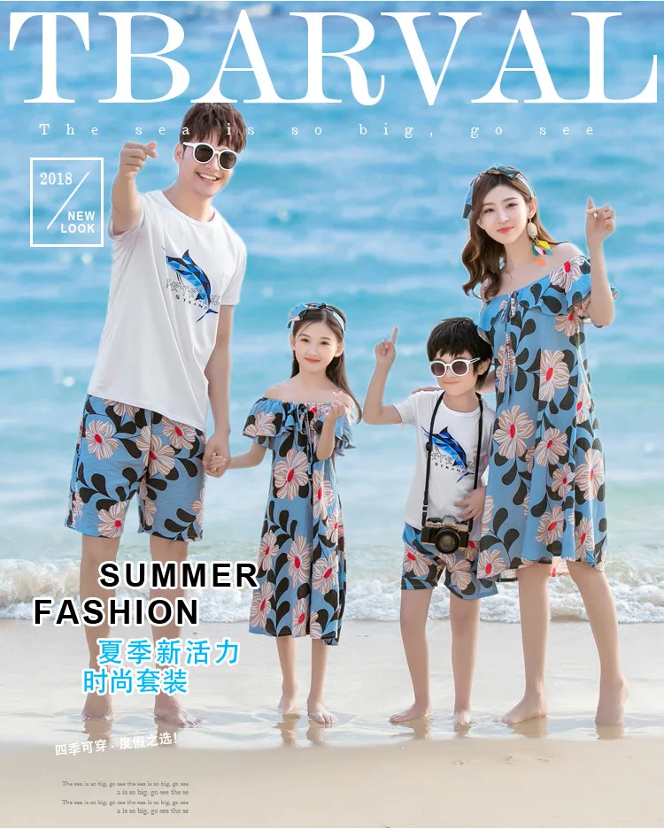 Holiday Family Matching Outfits Off Shoulder Mother and Daughter Dresses Mommy and Me Clothes Dad Son Clothing Sets Summer Look