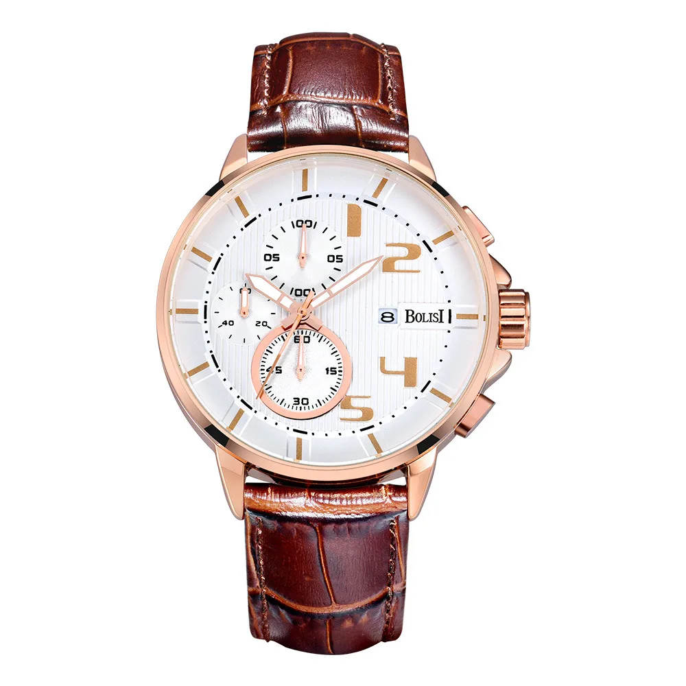 

Real Leather Alligator Strap Mens Watches Top Brand Luxury Multifunctional Dress Quartz Wrist Watch Men Minimalist Business