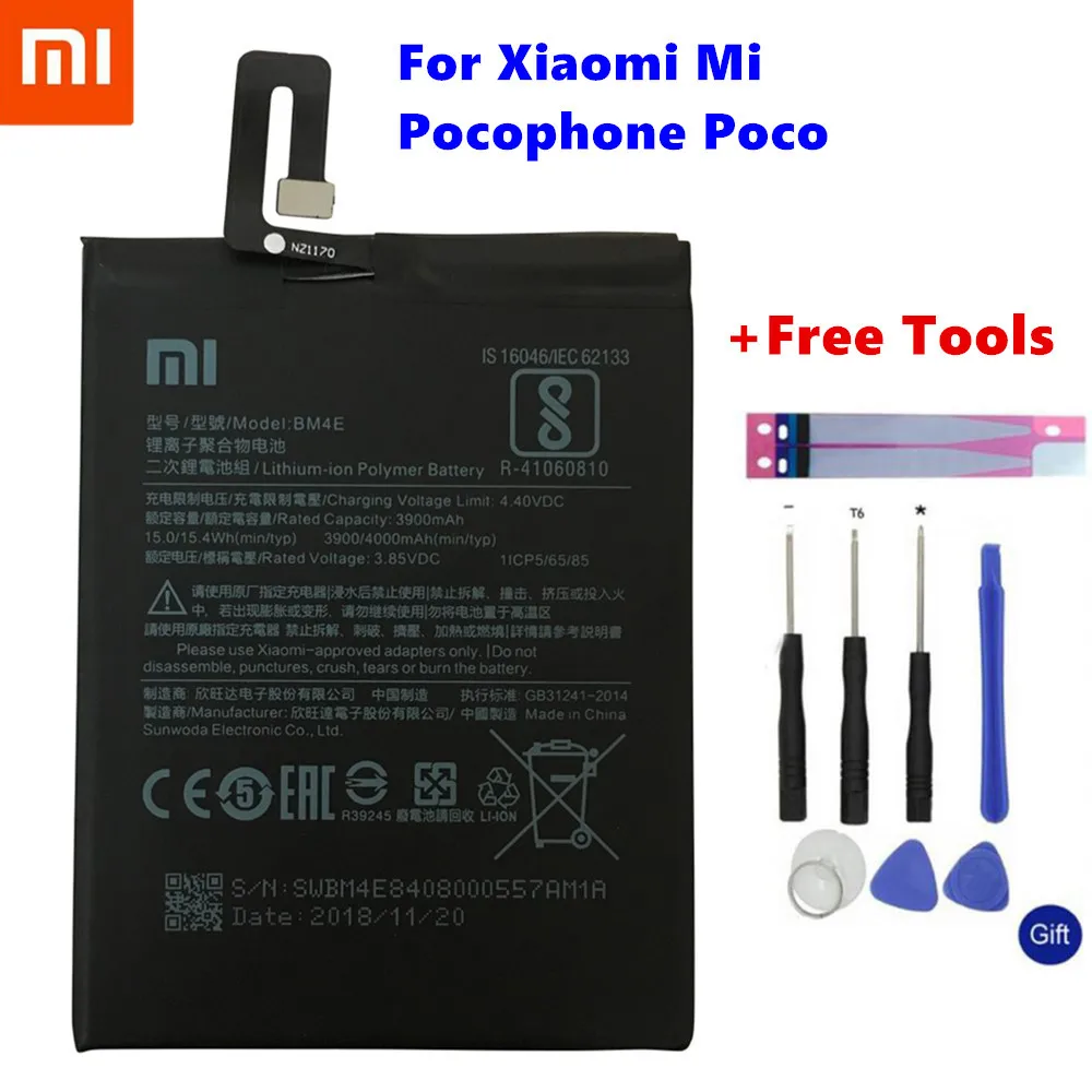 

Original Replacement Battery BM4E For Xiaomi MI Pocophone F1 Authentic Phone Battery 4000mAh+Tool Kits
