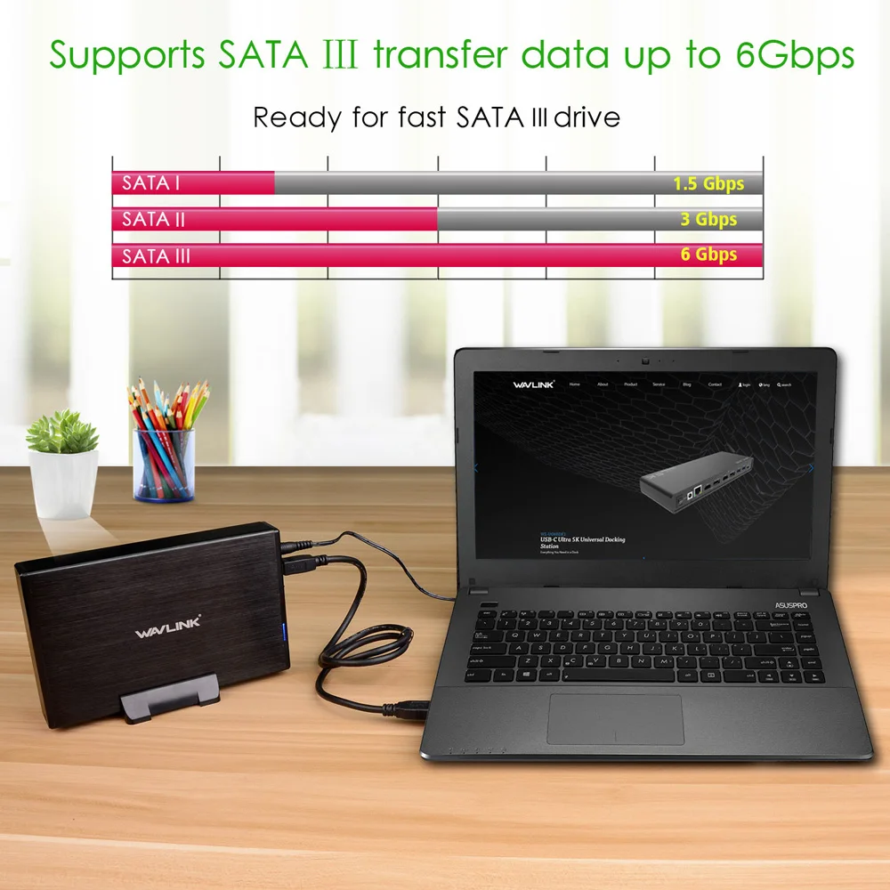 Comprar 3,5 pulgadas USB 3,0 a disco duro externo SATA carcasa de aluminio Wavlink para 3,5 pulgadas SATA I II III HDD SSD soporte UASP
