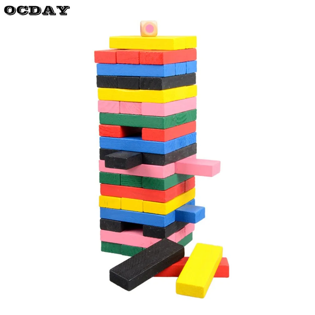 OCDAY 54pcs Figure Children Kids Wooden Building Blocks Toys Domino Stacker Baby Early Educational Play Game Toy Set New Arrival baby-building-blocks-wooden
