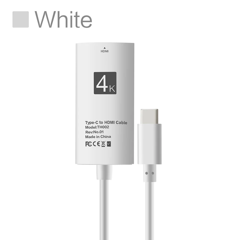Thunderbolt 3 USB c к HDMI 4K адаптер 1080P мужчин и женщин Тип C HDMI кабель конвертер для MacBook pro samsung s8 s9 s10 huawei - Цвет: Белый