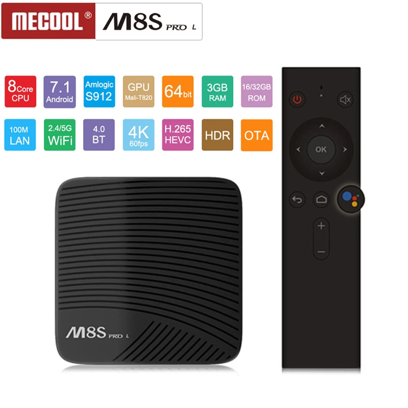 

MECOOL M8S PRO L TV Box Android 7.1 3GB RAM 16GB/32GB ROM Voice Control HD 4K Smart TV Box Amlogic S912 2.4G 5G WiFi BT4.1