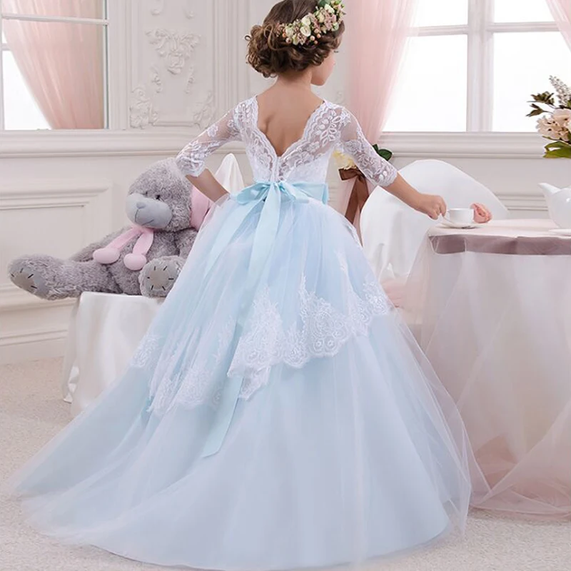 Flower Girl Tutu Dress Wedding Tulle Gown Teenage Girls Lace Backless Designs Children Party Dresses Kids Clothes Robe Fille Flower Girl Tutu Dress Wedding Tulle Gown Teenage Girls Lace Backless Designs Children Party Dresses Kids Clothes Robe Fille