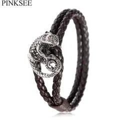 PINKSEE искусственная кожа черный Животные браслет для Для мужчин Модные украшения для свиданий вечерние аксессуары Винтаж запястье браслет