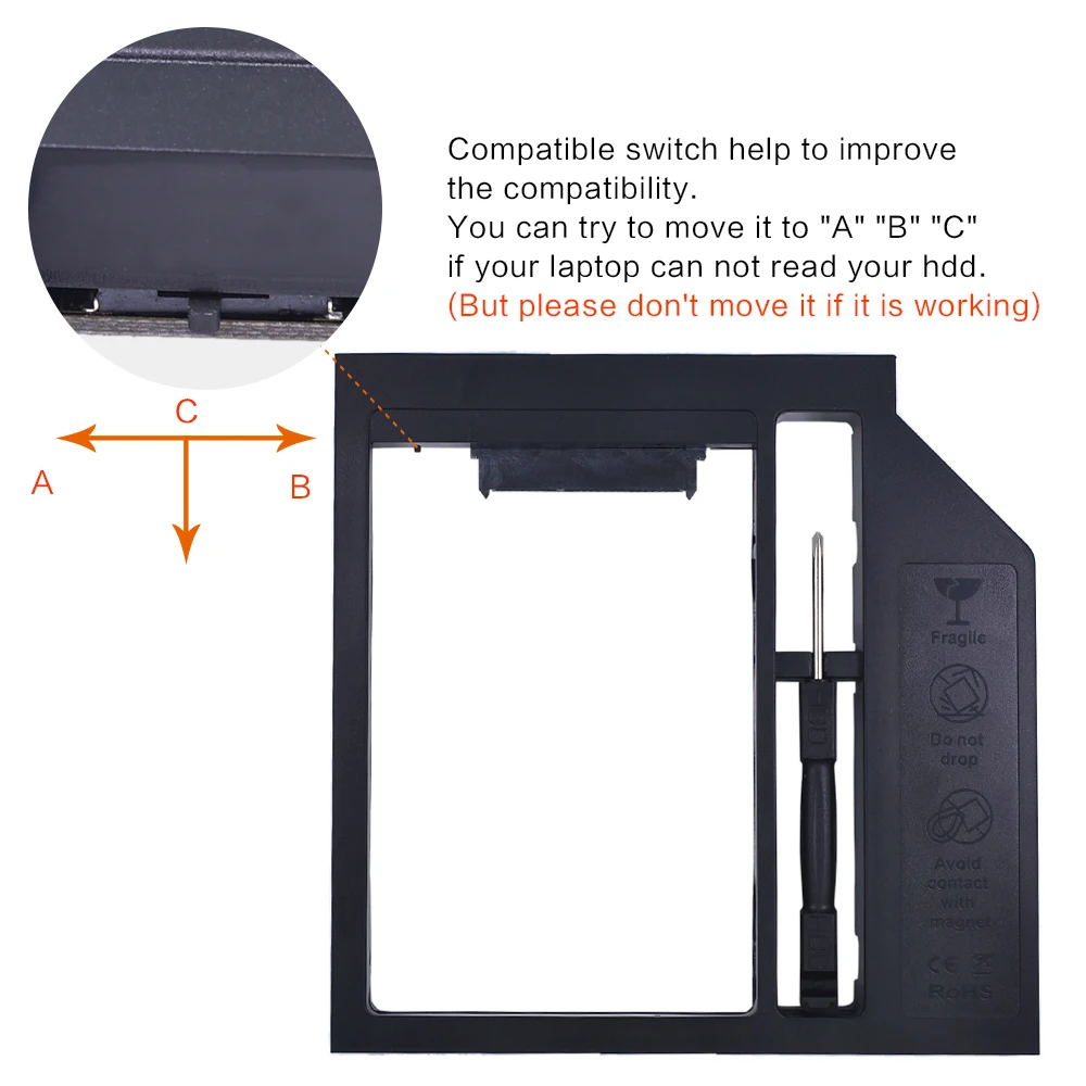 TISHRIC пластиковый чехол для ноутбука 2,5 ''SSD 2nd HDD Caddy 9,5 мм SATA 3,0 to SATA SSD жесткий диск чехол для драйвера корпус Optibay