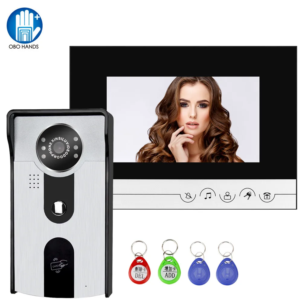 

7'' TFT Color Home Intercom Video Doorbell RFID Access Camera Metal Waterproof 700TVL 100 meter Support 125KHz EM Keyfobs Unlock