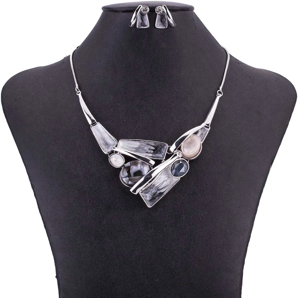 

MS1505041 High Quality Jewelry Sets Lead&Nickle Free Colorful Pendant Grey Hot Pink Necklace Woman's Necklace Earring Set