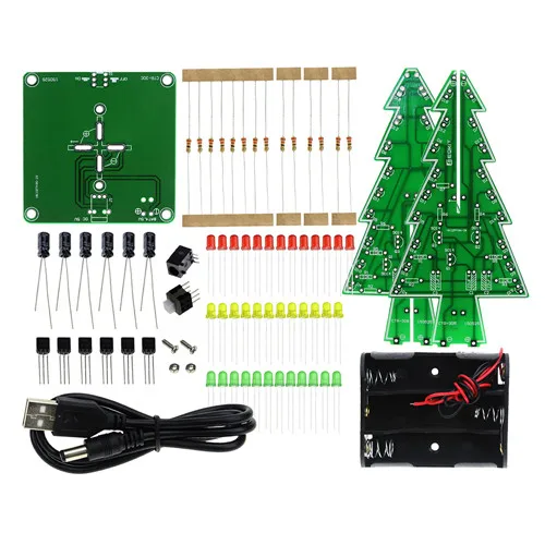 Трехмерная 3D Рождественская елка LED DIY Kit красный/зеленый/желтый RGB светодиодная вспышка цепи комплект электронный Забавный набор - Цвет: 3mm Color LED