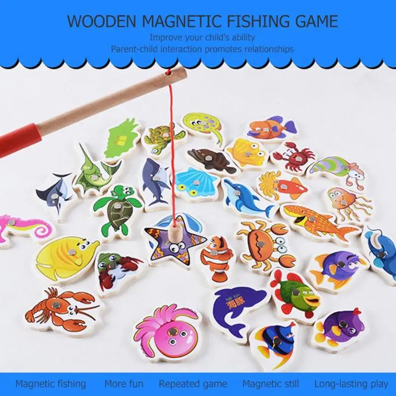 32 шт Рыбалка развивающие игрушки рыбалка деревянная игра игрушки для детей детские подарки на день рождения летняя Монтессори игрушки для