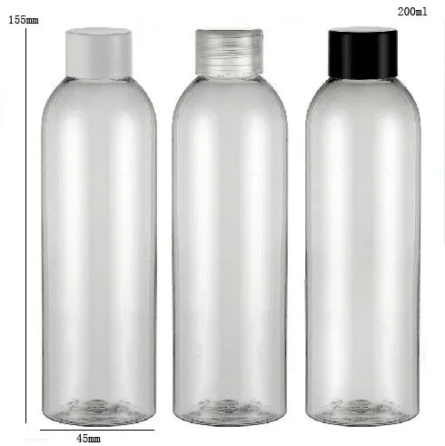 

24 x 200ml Hot Sale Clear Transparent Lotion and Shampoo PET Bottle with Screw Cap White Clear Black