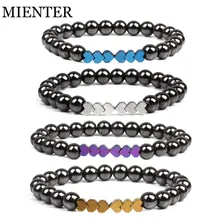 Heart shape sport Fitness Hematite bracelet for men women natural stone beads 8mm CZ Set font