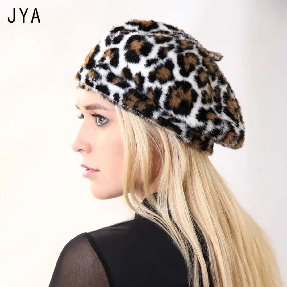 High Quality Leopard Beret Acrylic Soft Elastic Women Girls Winter Hat