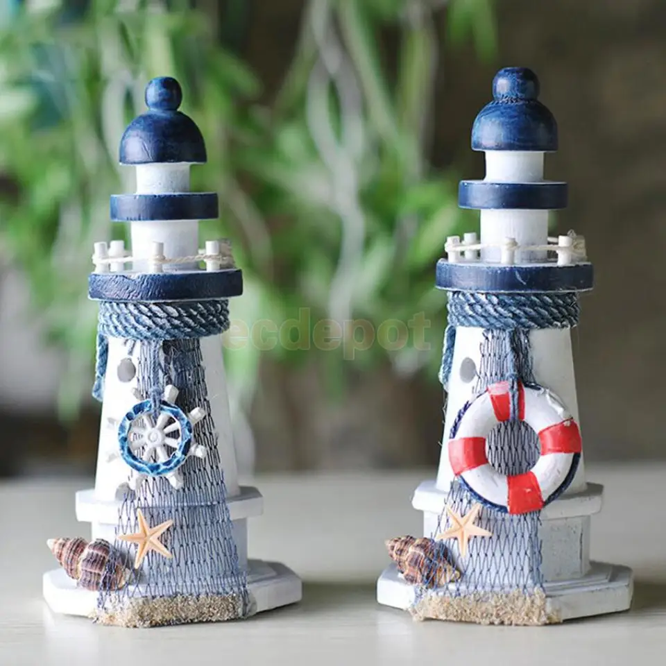 Mediterranean Lighthouse Lanterns Candle Holders Sailing Decor 18cm White
