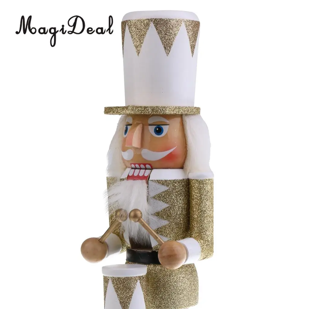 38CM Vintage Hand Painted Gold Glitter Drummer Nutcracker Christmas Decorative Ornament Handicraft