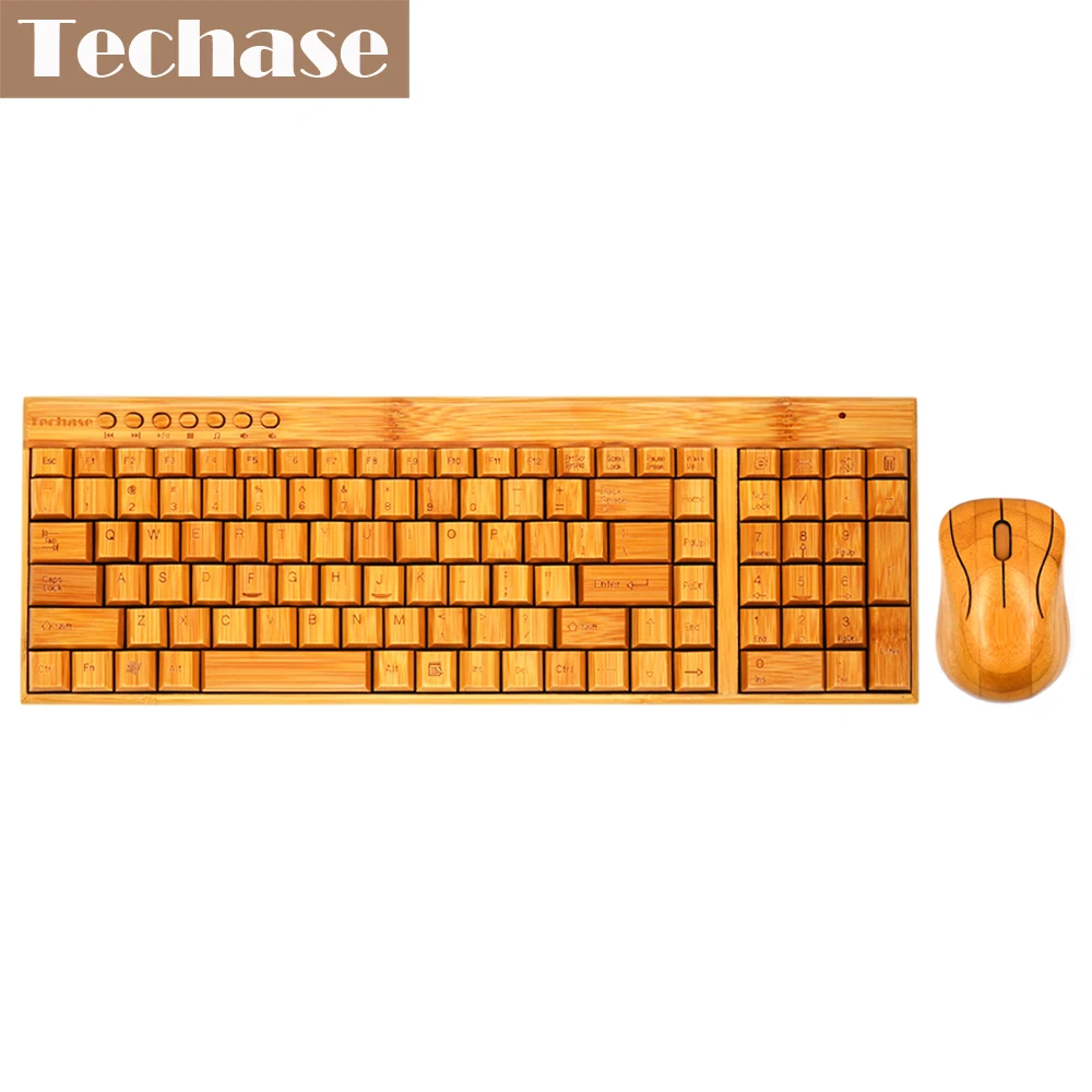 Techase деревянный тонкий Teclado E Мышь сем Беспроводной клавиатуры и Мышь бамбуковый дизайн мини-клавиатура и Мышь комбо для ноутбука