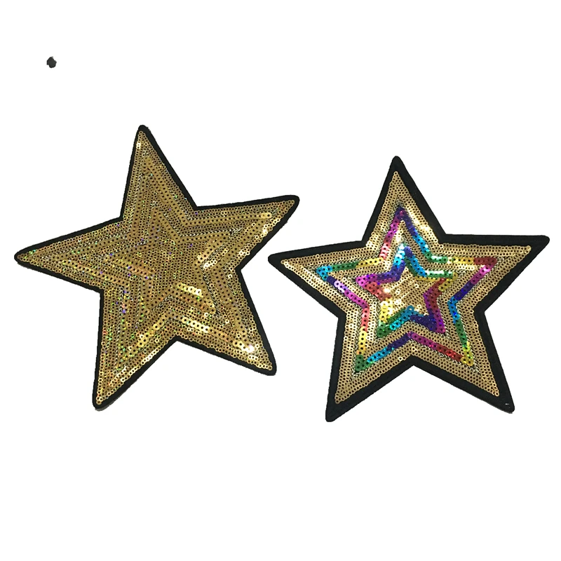 

2PCS/lot Large Gold/Colorful Stars Sequined Iron on Patches for Clothes DIY Decoration Accessories Star Sequins Appliques Patch