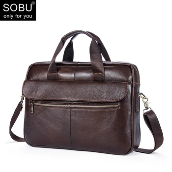 

Genuine Leather Men Briefcase New Fashion Commercial Laptop Briefcase Cross-body Shoulder Bag N073
