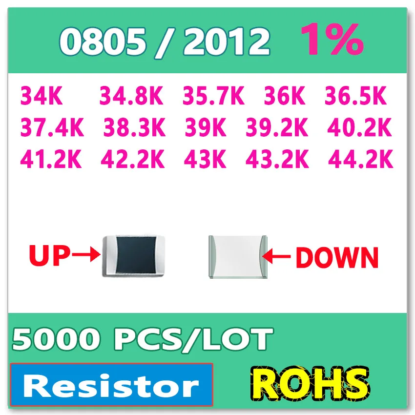 JASNPROSMA OHM 0805 F 1% 5000pcs 34K 34 8 K 35 7 36K 36 5 37 4 38 3 39K 39 2 40 41 42 43K 43 44 smd 2012 | Электроника