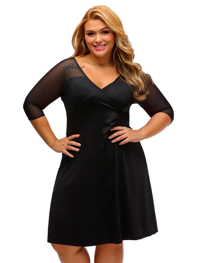 White-Black-Blue-Mesh-Patchwork-Plus-Size-Dress-2017-V-Neck-Half-Sleeve-Loose-Large-Big-Size-Elegant-Casual-Party-Dress-Vestidos- (2)