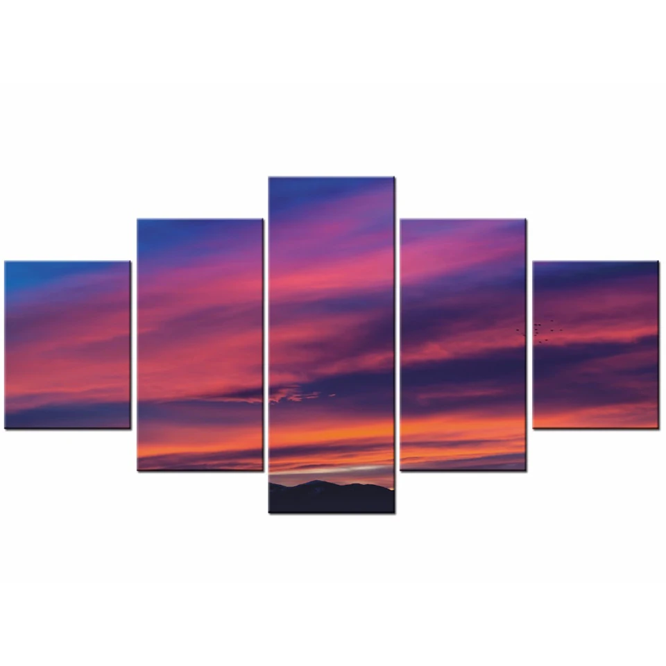 

Canvas Painting HD Printed Poster For Living Room 5 Panel Sunset Dusk Fire Cloud Wall Art Home Decor Framework Modern Pictures