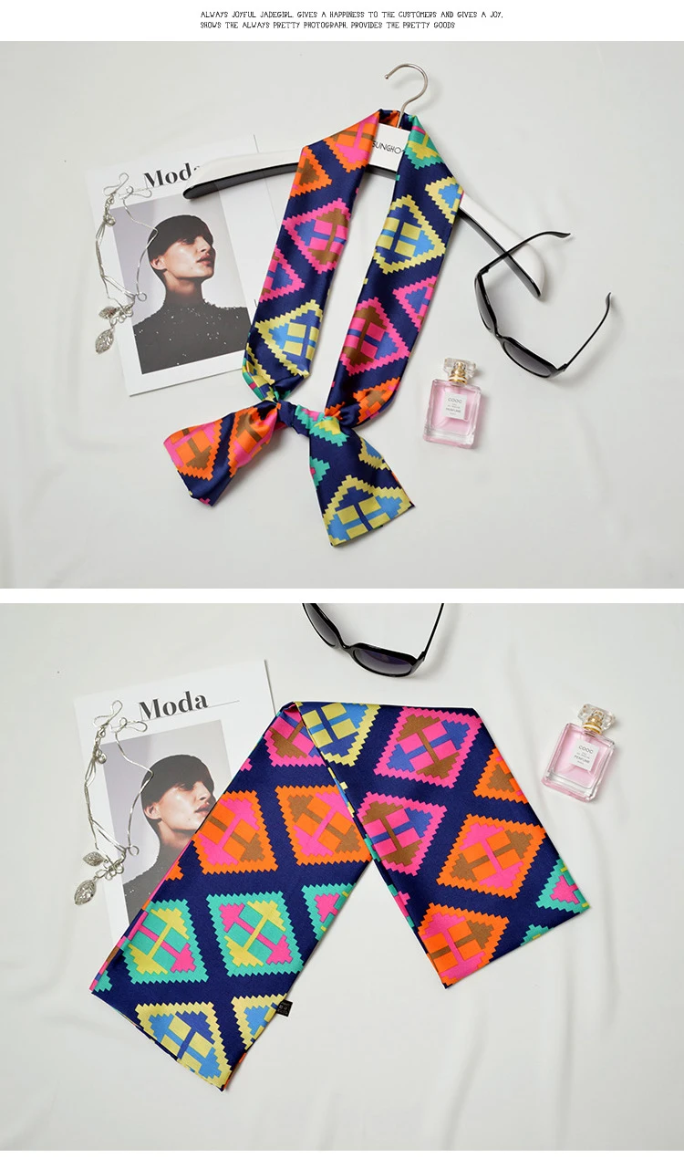 Striped Satin Silk Scarf for Women - Double-Sided Luxury Neck Neckerchief
